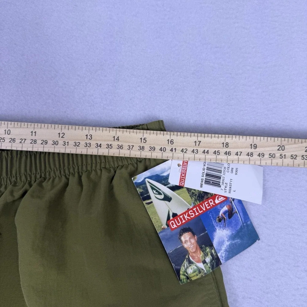 Vintage Quiksilver Mens L NWT Olive‎ Green Solid Volley Swim Shorts 90s
